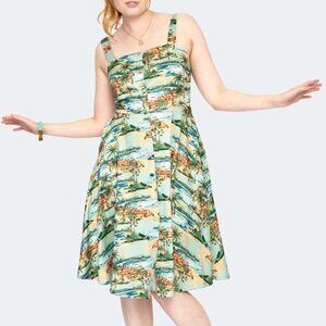 Voodoo Vixen Riviera Print Flare Dress Size XXL 12-14 US